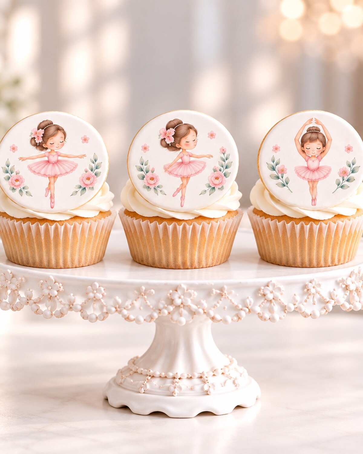 Ballerina — edible fondant design on cupcakes